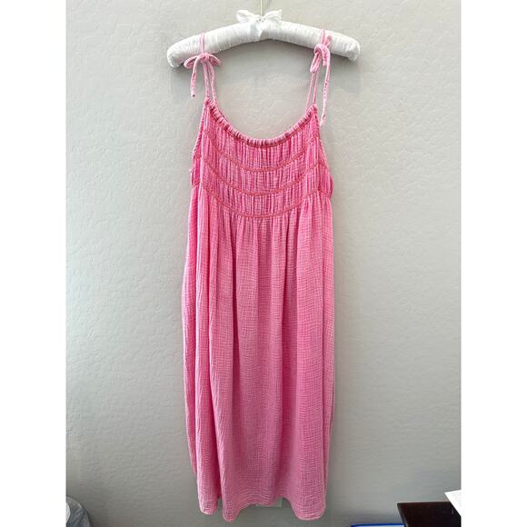 DAVI & DANI | Pink Smocked Bodice Midi Sundress Adjustable Straps | Size Medium - Picture 1 of 8